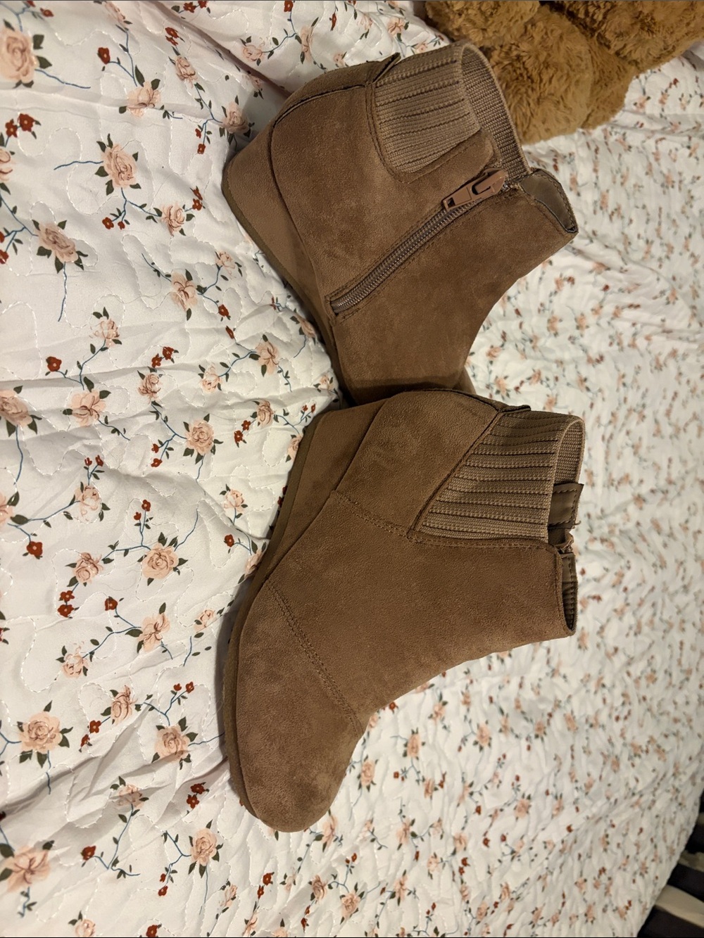 Pierre Dumas Tan Suede Wedge Ankle Booties